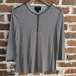 St. John Shirt Blouse Striped Women's Size S Black White Keyhole Long Sleeve‎